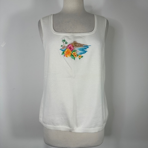 Vintage Lauren Ralph Lauren Flower Embroidered Whit Tank Top Size XL - Picture 1 of 12